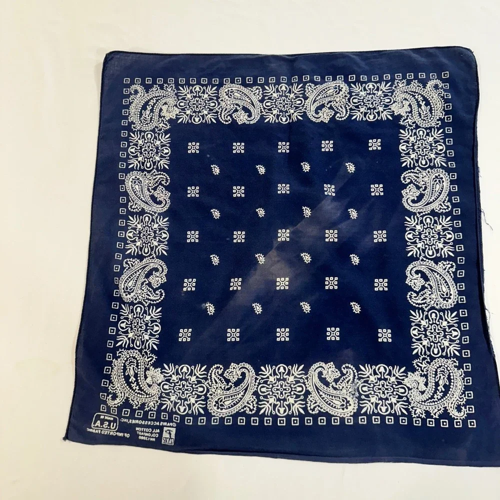 Paris Accessories Bandana Navy Blue Paisley Cotton Made in USA Vintage Scarf